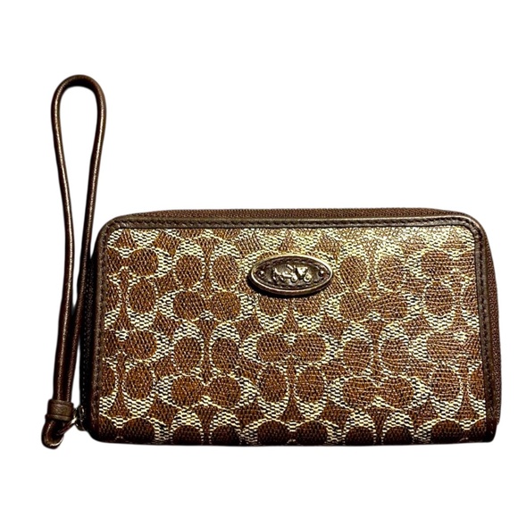 Coach East West Zip Clutch Brown Signature Canvas Wristlet G1483-63186B - Picture 1 of 8